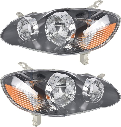[SWS-corolla-07-003] Conjunto de focos delanteros compatibles con Toyota Corolla 2003 2004 2005 2006 2007 2008, carcasa negra, reflector ámbar.